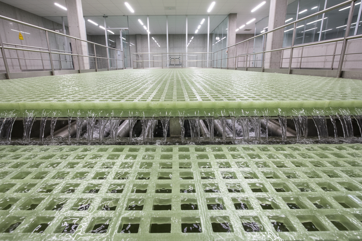 Transparent FRP grating water treatment drainage