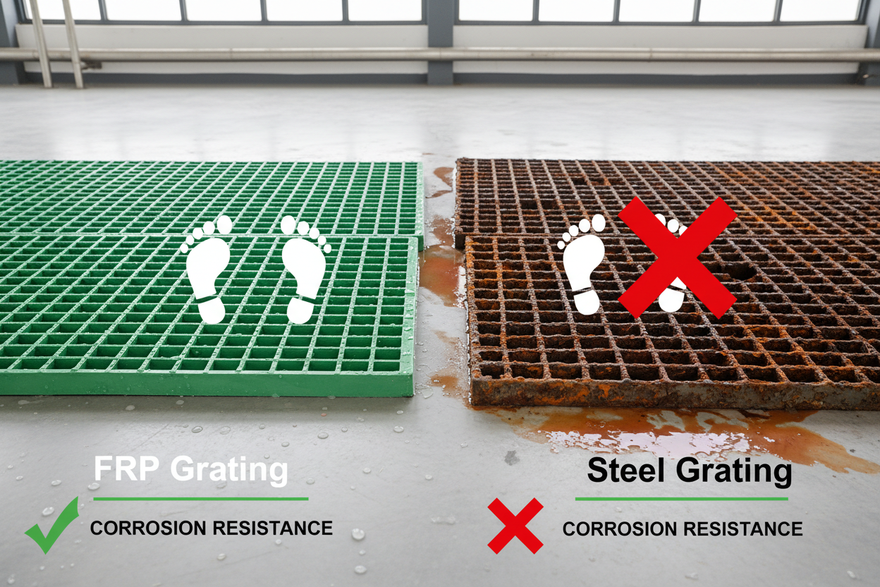 FRP格栅与钢格栅对比图
