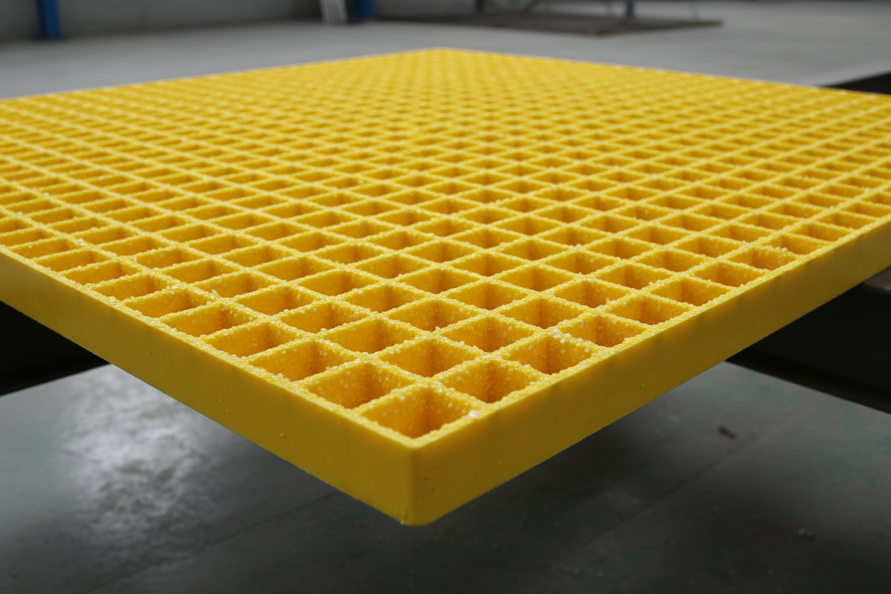 黄色铺砂FRP格栅高清产品图