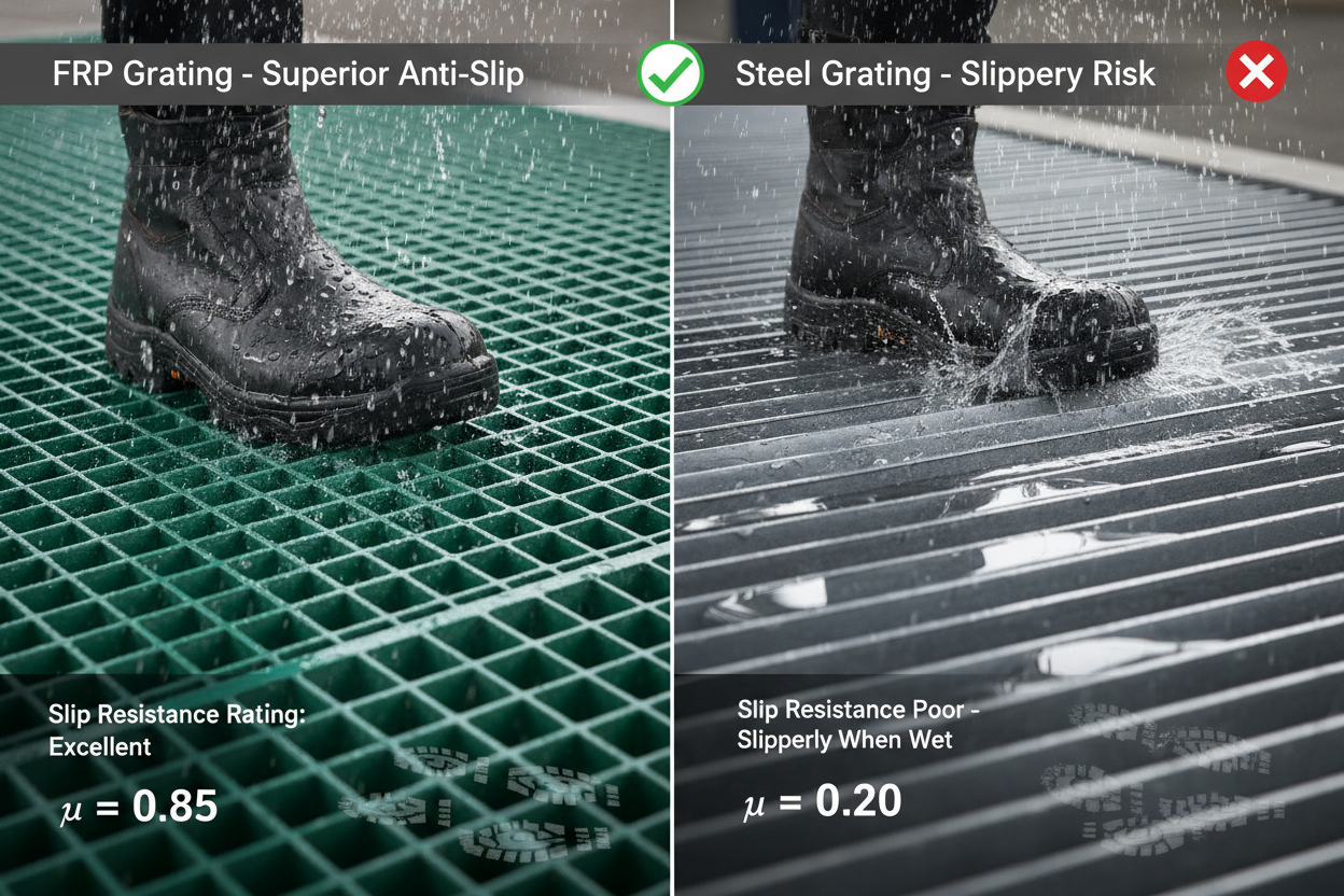 FRP格栅与钢格栅防滑性能对比
