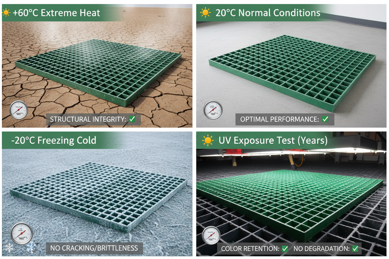 FRP格栅不同温度条件下的耐候性能测试对比