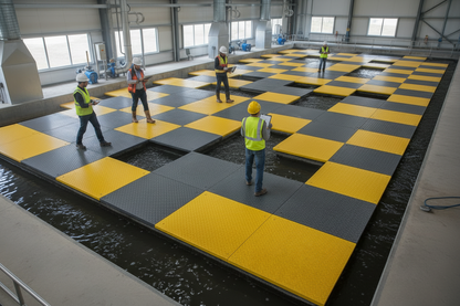 FRP Grating Odor Control Application - Diamond solid top grating covering wastewater treatment tanks