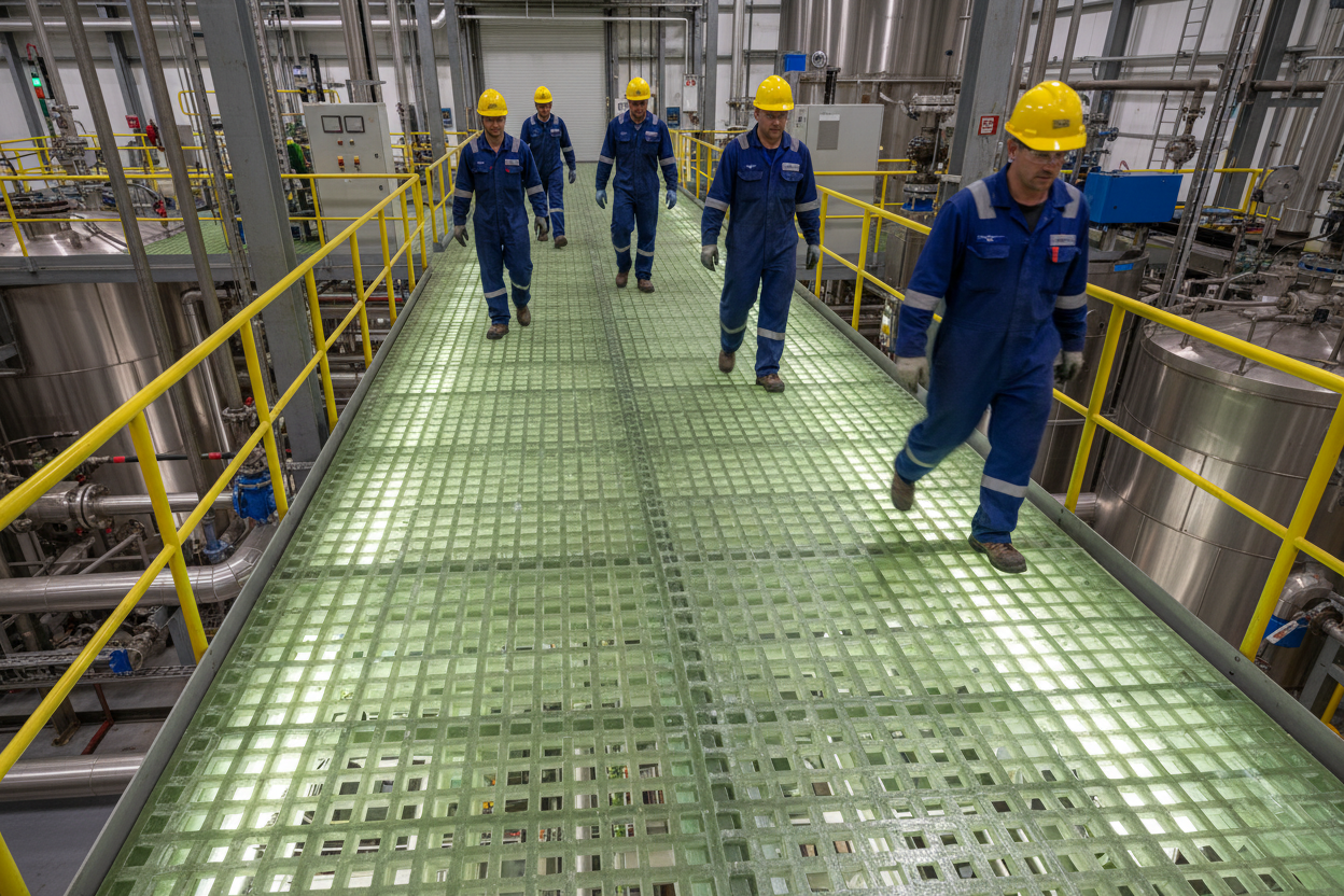 Transparent FRP grating chemical plant walkway